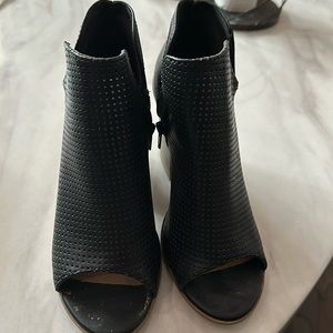 Black peep toe shoes by Coconuts by Matisse.  Perferated leather with zip side
